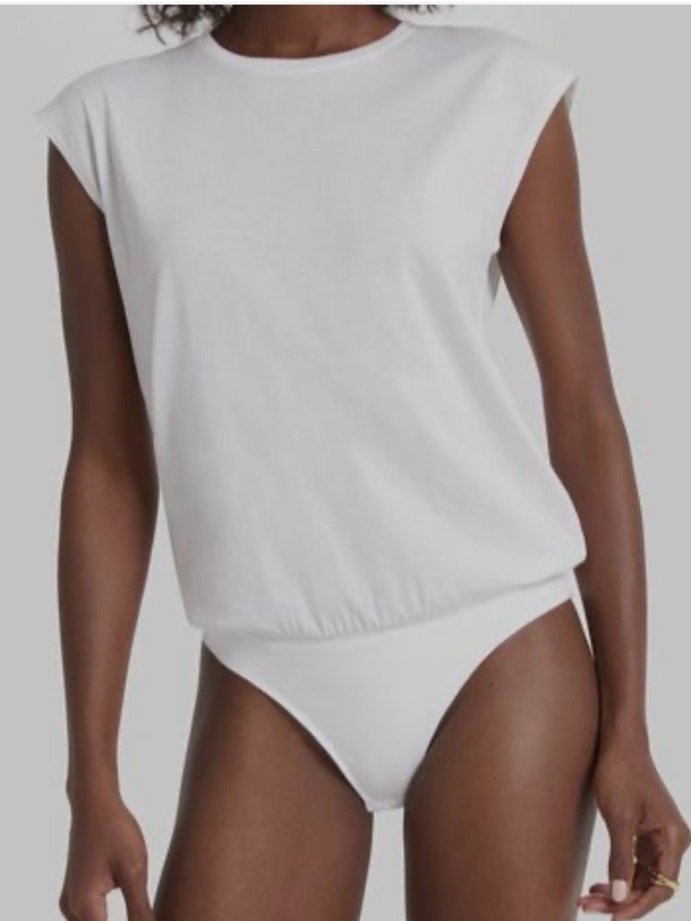 Zara White Ribbed Crewneck Bodysuit